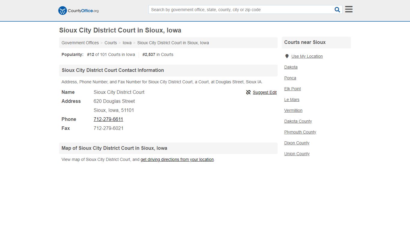 Sioux City District Court - Sioux, IA (Address, Phone, and Fax)