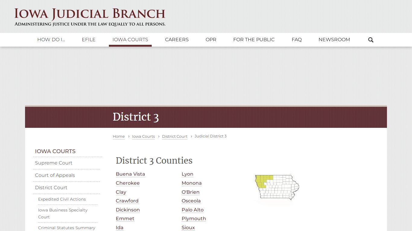 District 3 | Judicial District 3 | Iowa Judicial Branch